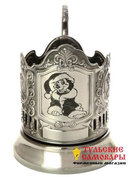 Никелированный подстаканник "Символ 2018 года - Собака" фото 1 — Samovars.ru