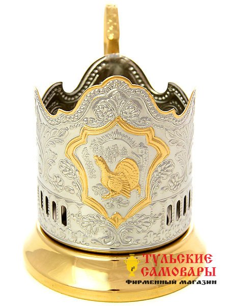 Подстаканник с позолотой "Глухарь" Кольчугино фото 1 — Samovars.ru