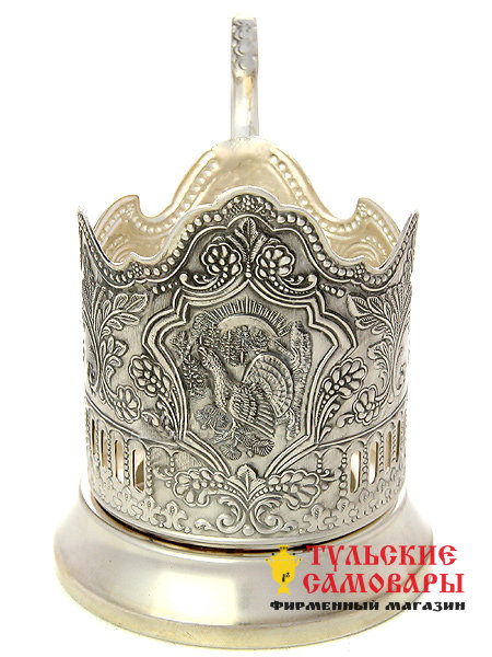 Подстаканник посеребренный "Глухарь" Кольчугино фото 1 — Samovars.ru