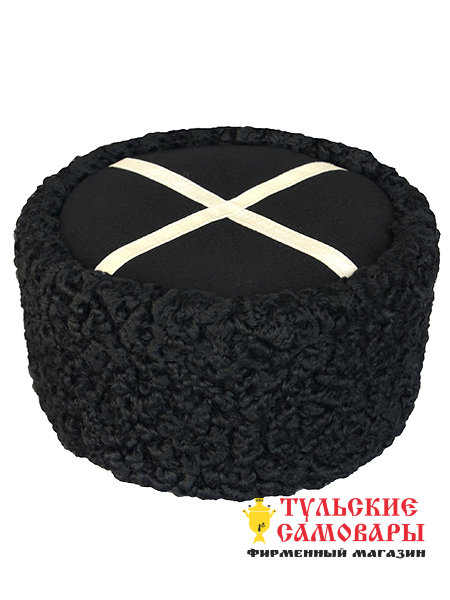 Кубанка из натурального черного каракуля станично-бытовая, серебристое перекрестие фото 1 — Samovars.ru
