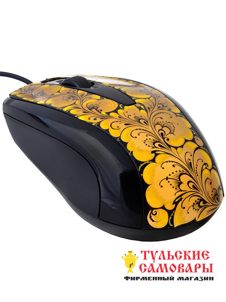 Мышь Хохлома роспись "Кудрина на черном" USB компьютерная проводная M030-131 фото 1 — Samovars.ru