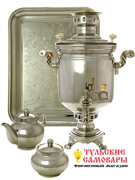 Набор с угольным самоваром 5 л никелированный цилиндр фото 1 — Samovars.ru