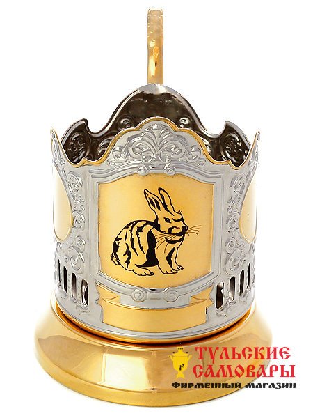 Подстаканник с позолотой "Кролик" Кольчугино фото 1 — Samovars.ru