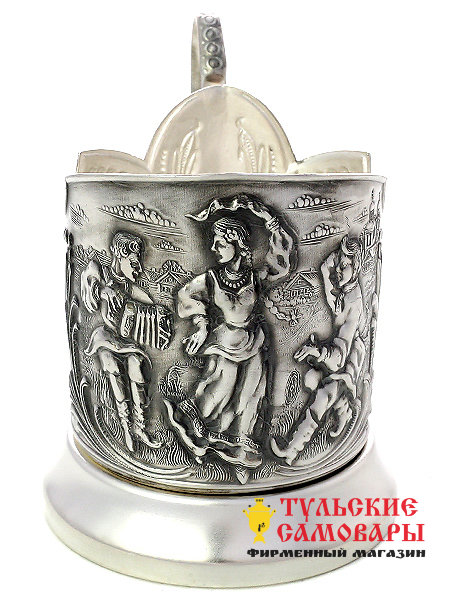 Подстаканник посеребренный "Русские пляски" Кольчугино фото 1 — Samovars.ru