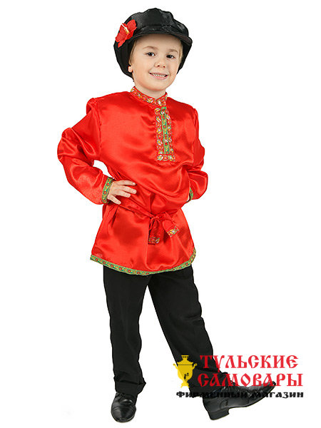 Детская косоворотка для мальчика атласная красная на возраст 1-6 лет фото 1 — Samovars.ru