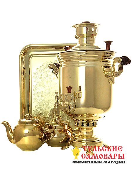 Набор самовар комбинированный 5 л цилиндр желтый фото 1 — Samovars.ru