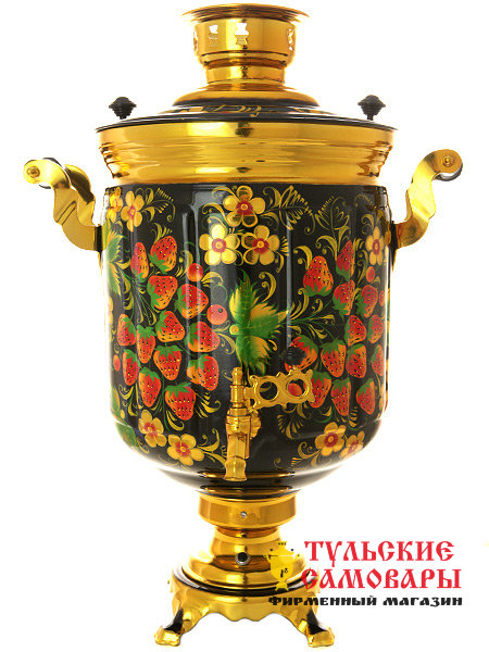 Электрический самовар 10 литров с художественной росписью "Под хохлому" с автоматическим отключением при закипании, арт. 131043к фото 1 — Samovars.ru