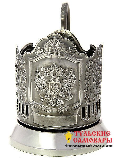 Никелированный подстаканник "Герб" Кольчугино фото 1 — Samovars.ru