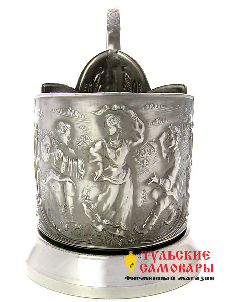 Никелированный подстаканник "Русские пляски" Кольчугинский Завод фото 1 — Samovars.ru
