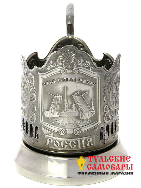 Никелированный подстаканник для чая "Санкт-Петербург" Кольчугино фото 1 — Samovars.ru
