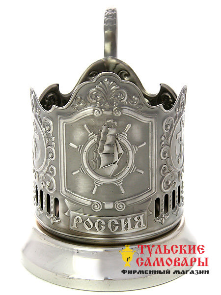 Никелированный подстаканник "Штурвал" Кольчугино фото 1 — Samovars.ru