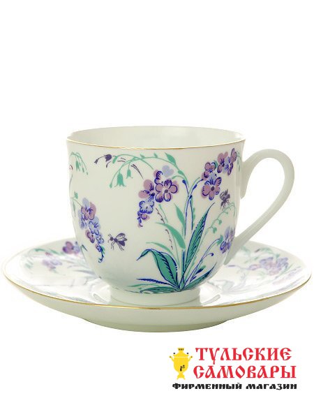 Кофейная чашка с блюдцем рис. "Незабудки" ф. Ландыш ИФЗ фото 1 — Samovars.ru