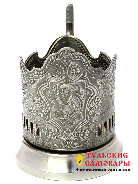 Никелированный Кольчугинский подстаканник "Глухарь" фото 1 — Samovars.ru